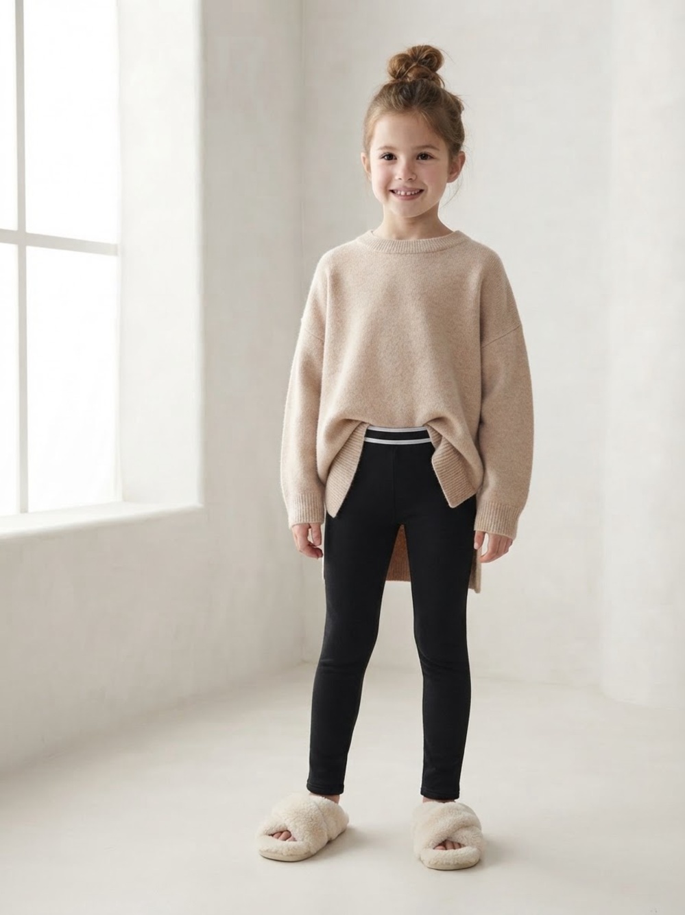 Girls' Black Elastic-Waist Leggings